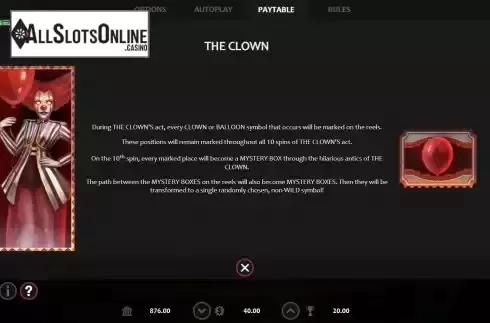 The clown feature screen