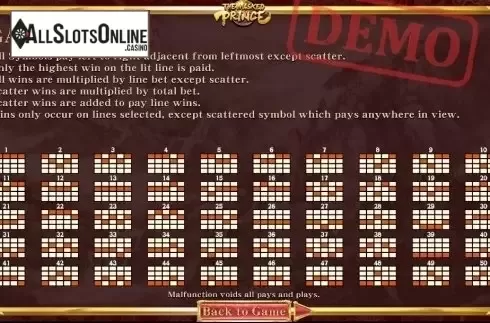 Paylines. The Masked Prince from SimplePlay