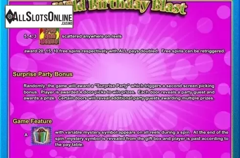 Paytable 3. Wild Birthday Blast from 2by2 Gaming