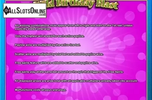 Paytable 4. Wild Birthday Blast from 2by2 Gaming