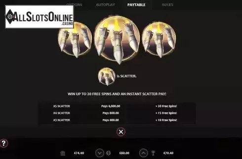 Free Spins screen