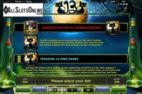 Paytable 2. 13 from Greentube