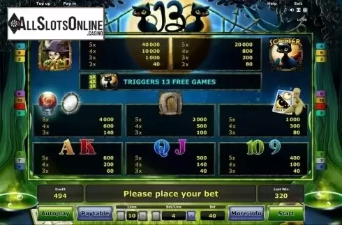 Paytable 1. 13 from Greentube
