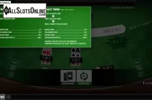Paytable. BlackJack Twins and Crazy Twins Extended from GAMING1