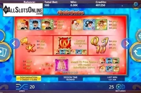Paytable . Bride Desire from DLV