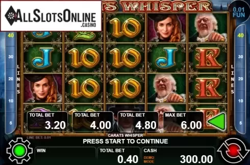 Reel screen. Carats Whisper from Casino Technology