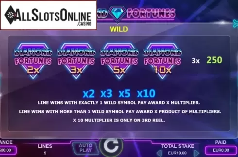 Features. Diamond Fortunes from Leander Games