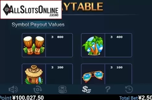 Paytable 1. Funky Monkey (Virtual Tech) from Virtual Tech