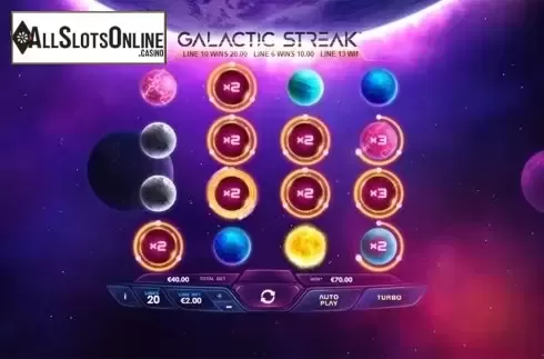 Multiplier win screen. Galactic Streak from Playtech