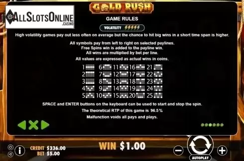 Paytable 3. Gold Rush (Pragmatic Play) from Pragmatic Play