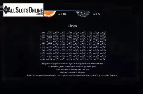 Paylines screen