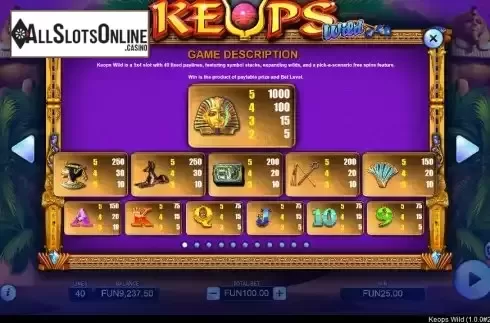 Paytable screen