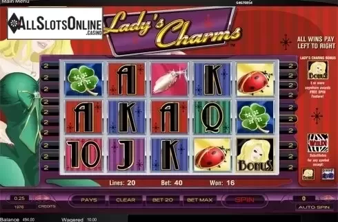 Reels screen. Lady's Charms from Amaya