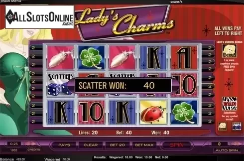 Scatter win screen. Lady's Charms from Amaya