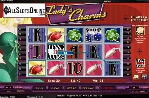 Wild win screen. Lady's Charms from Amaya