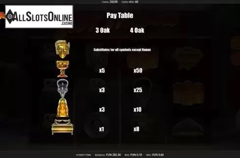 Paytable screen