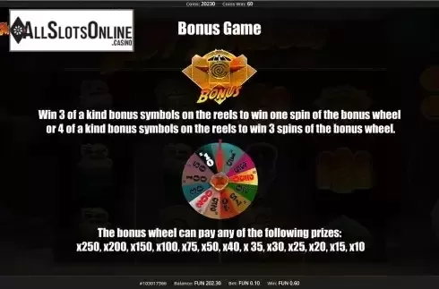 Bonus wheel screen