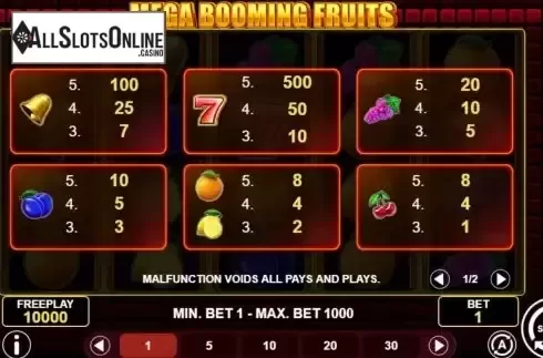 Paytable screen
