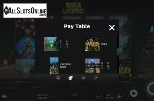 Paytable screen 3. Reels of Legend from Cubeia