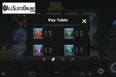 Paytable screen 2. Reels of Legend from Cubeia