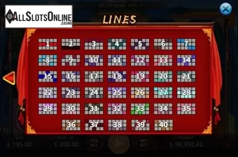 Paylines screen