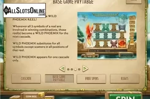 Paytable 4. Secrets of the Phoenix from Roxor Gaming