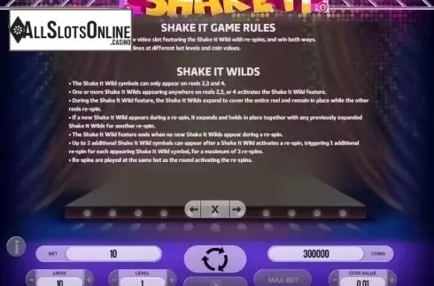 Paytable 3. Shake It from Fugaso