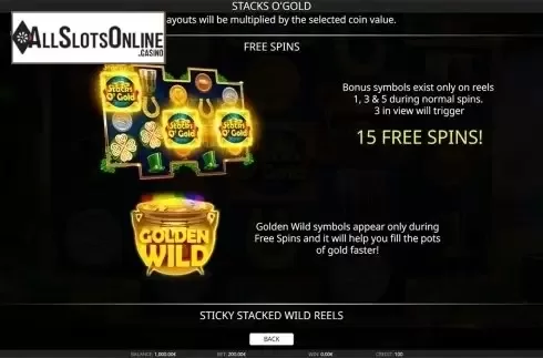 Paytable 3. Stacks O'Gold from iSoftBet