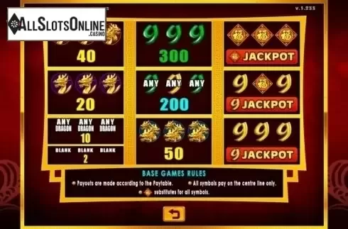 Paytable. Super 9's from GMW