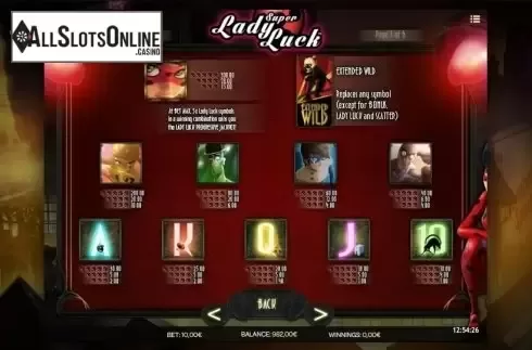 Paytable 1. Super Lady Luck from iSoftBet