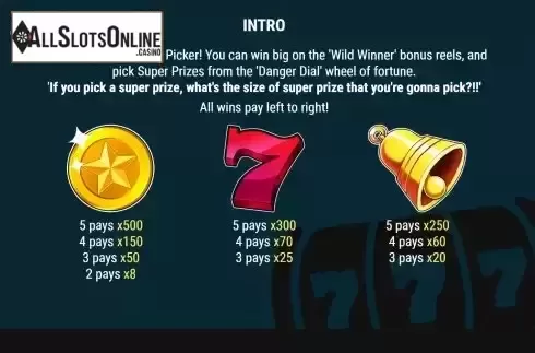 Paytable screen