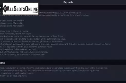 Buy bonus screen