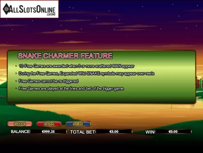 Paytable 3. The Snake Charmer from NextGen