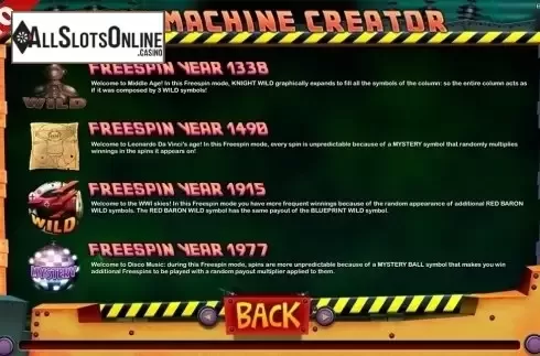 Paytable 2. Time Machine Creator from Capecod Gaming