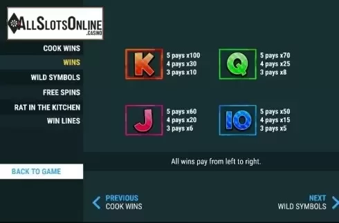 Paytable 3. Too Many Cooks from Slot Factory