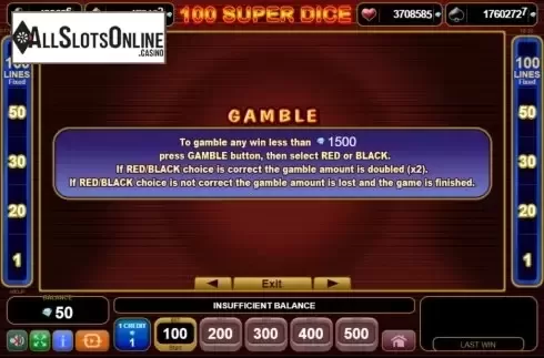 Features. 100 Super Dice from EGT