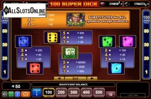 Symbols. 100 Super Dice from EGT