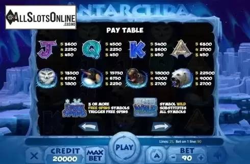 Paytable . Antarctida from X Card