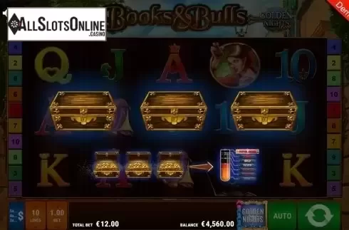 Golden Nights feature screen. Books & Bulls GDN from Gamomat