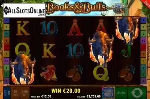 Scatter win screen. Books & Bulls GDN from Gamomat
