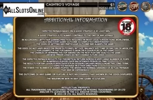 Paytable 2. Cashtro's Voyage from CR Games