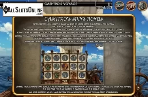 Paytable 5. Cashtro's Voyage from CR Games