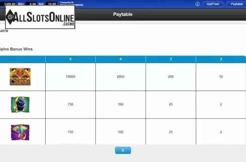 Paytable. Cleopatra Diamond Spins from IGT