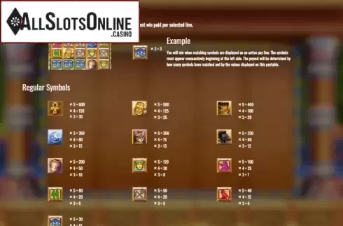 Paytable. Cleopatra's Coins Treasure of the Nile from Rival Gaming