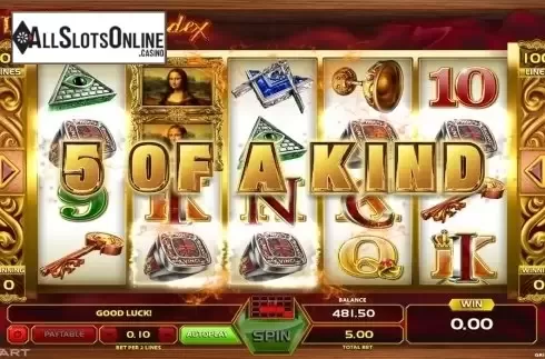 5 of a kind win screen. DaVinci Codex from GameArt