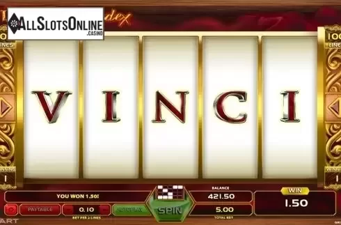 Bonus game win screen. DaVinci Codex from GameArt
