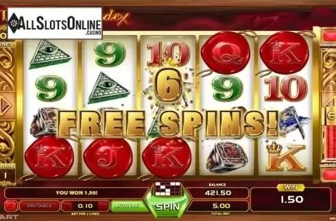 Free spins intro screen. DaVinci Codex from GameArt