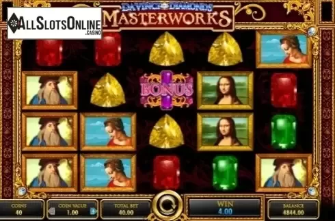 Win screen. Da Vinci Diamonds Masterworks from IGT
