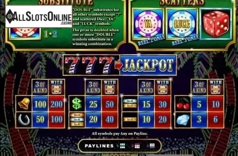 Paytable. Double Ya Luck from RTG