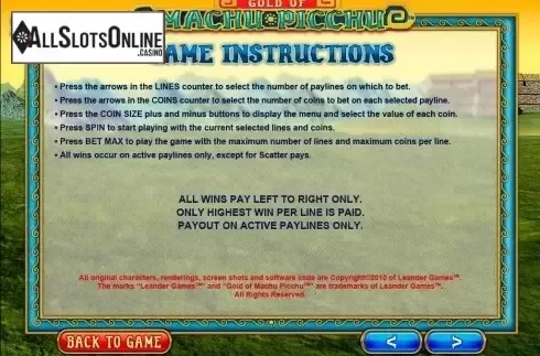 Screen9. Gold of Machu Picchu from Microgaming